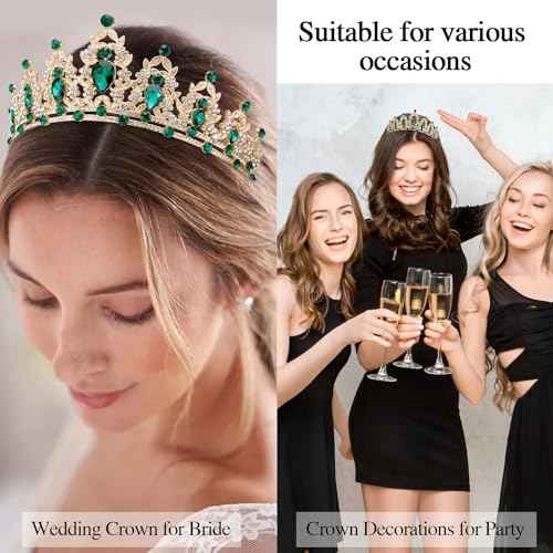 Green Birthday Crown and Sash Tiara for Women and Girls, Crystal Rhinestone Tiara for Birthday Party, Wedding, Quinceanera, Prom, Festival, EF8277