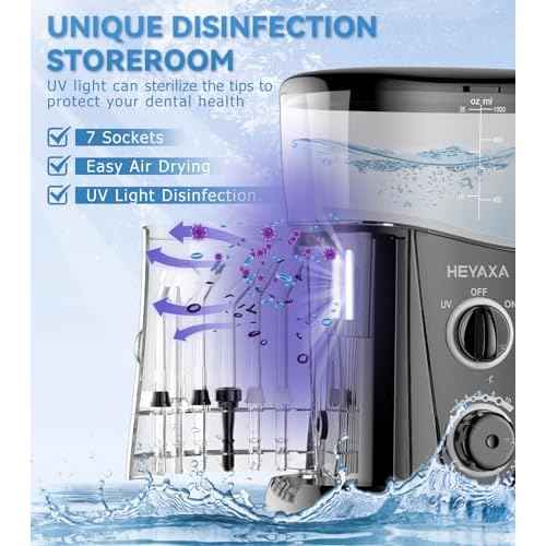 Water Dental Flosser for Teeth Cleaning with 1000ML Large Capacity and UV Storage, 10 Adjustable Pressure Electric Oral Irrigator with 7 Jet Tips, Gifts for Dental Health Seekers (Black)