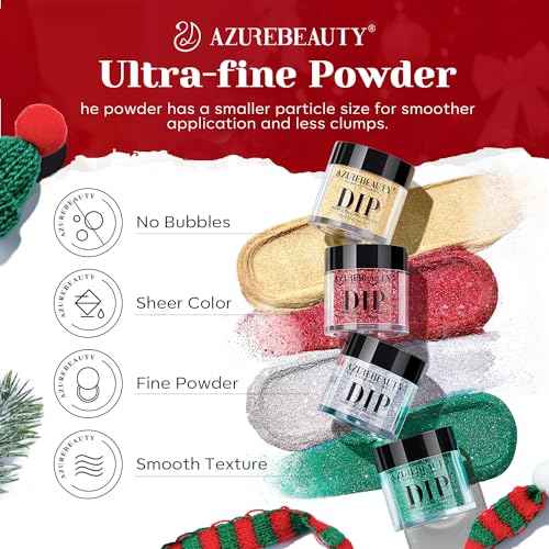 AZUREBEAUTY 30Pcs Dip Powder Nail Kit Starter, 8 Colors Green Red Gold Silver White with Nail Sticks, Nail Art Liquid Set with Matte/Base/Top Coat Activator for French Manicur