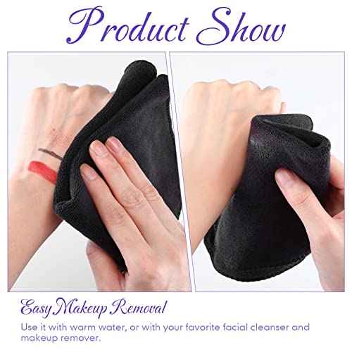 Macarrie 48 Pcs Makeup Towels Gifts Bulk for Women Christmas Teacher Employee 12 x 12 Inch Make up Cloth Microfiber Wash Cloth Reusable Remover Face Skin Cleaning Soft Absorbent Spa Facial(Black)
