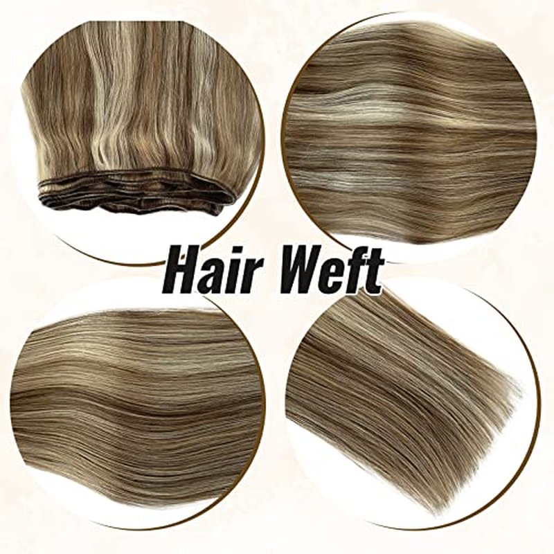 Benafee Sew in Weft Hair Extensions Human 16'' 100G Balayage Wefts Ash Brown to Beige Blonde Platinum Real Bundles