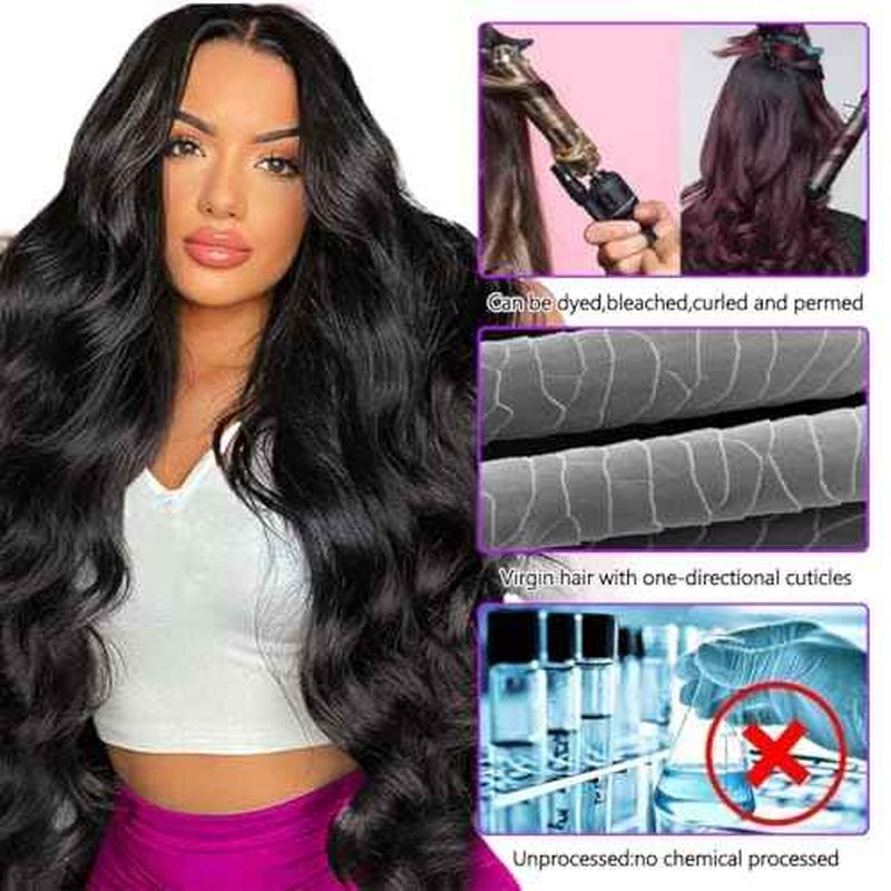 12A Human Hair Bundles 26 28 30 Inch Body Wave 100% Unprocessed Brazilian Virgin Hair 3 Bundles Human Hair Extensions Quick Weave Natural Black