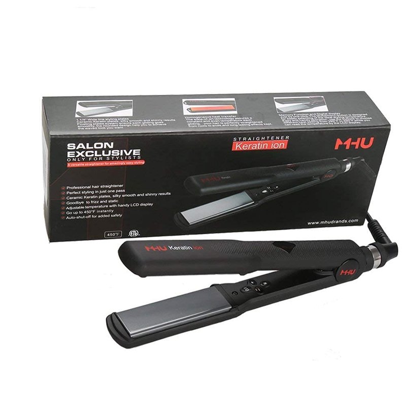 Professional Dual Voltage Hair Straightener - 1.25” Keratin Ceramic Flat Iron with Fast Heat Up & Auto Shut Off | Black
