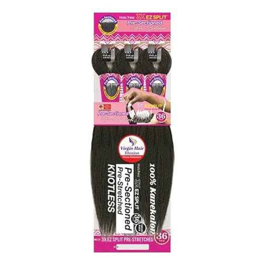 Janet Collection Nala Tress 3X EZ SPLIT Pre-Sectioned Pre-Stretched Braid Knotless Extremely light weight 36¡± Inch value pack (36¡±, COLOR #1B)