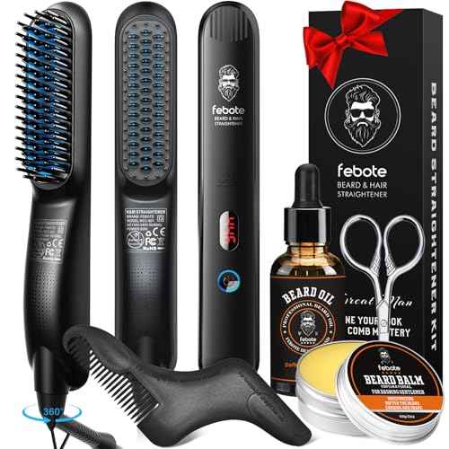 Innovation Blue Beard Straightener Kit w, Beard Balm, Beard Growth Oil, Beard Styling Comb & Scissors, Upgraded 5-in-1 Beard Set, Unique Stocking Stuffer Gifts for Friend, Father & Him