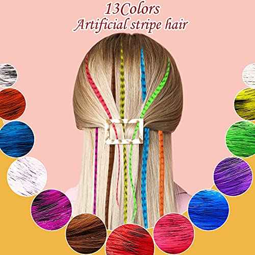 78 Pieces Synthetic Feather Hair Mixed Color Feather Extensions Not Real Hair Extensions Colorful Long Straight for Party Teen Girl, 13 Colors