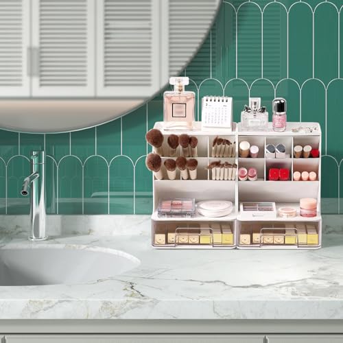Make Up Organizers and Storage 2 Pack, Acrylic Cosmetic Organizer for Vanity Countertop Bathroom Room, Makeup Brush Holder, Makeover Stuff for Girls