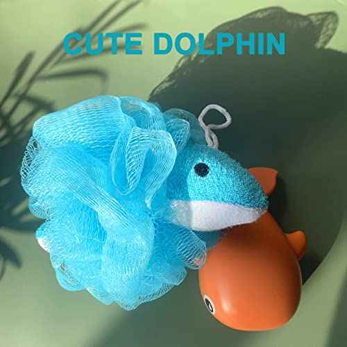 Loofah Exfoliating Shower Stuffed Sponge Pouf Mesh Brush with Animal Design - Bath Spa Puff Scrubber Ball - Body Poof for Man and Woman - Rich Foams Bubble£¨4.7" Each£© Pack of 4