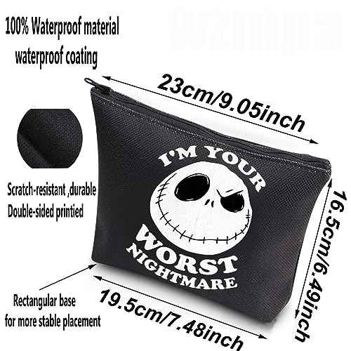 WZMPA Funny Jack Cosmetic Bag Jack Fans Gifts I'm Your Worst Nightmare Makeup Zipper Pouch Bag Horror Fairy Tales Merchandise (Worst Nightmare -BL)