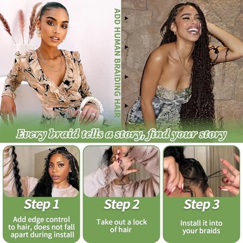 Human Braiding Hair for Boho Braids 120g 12A Deep Water Wave Bulk Human Hair Knotless Boho Braiding Curly 100% Virgin No Weft Extensions Bohemian Braids 3 Bundles/Pack Burgundy 20 Inch