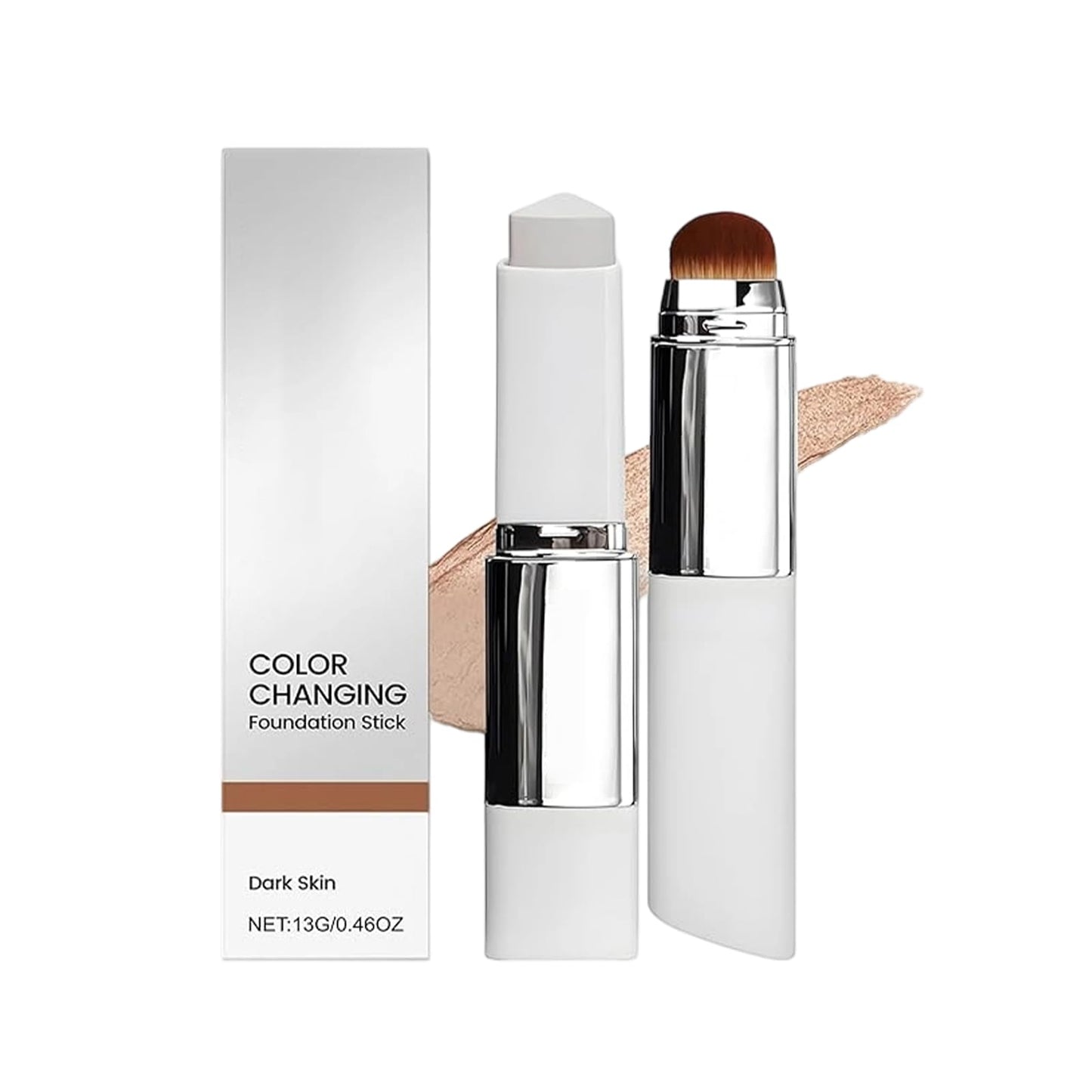 Color Changing Foundation Stick, Portable Travel Size Cover Cream Stick, Medium to Full Coverage Cream Stick Hydrating Makeup (Dark Skin)
