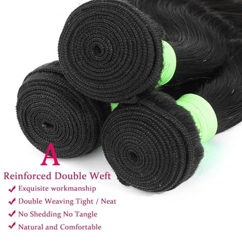Human Hair Bundles Body Wave Bundles Human Hair 12 14 16 Inch 12A Grade 100% Unprocessed Brazilian Virgin Hair Body Wave 3 Bundles Deals Real Human Hair Extensions For Black Women Natural Black