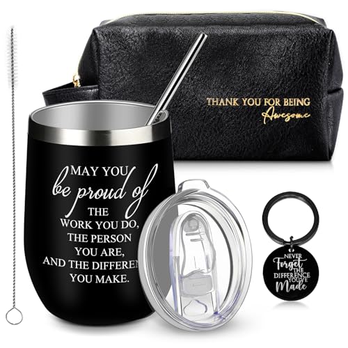 Dandat Set of 3 Thank You Gift for Men Leather Toiletry Bag May You Be Proud of The Work Sign 12oz Stainless Steel Tumbler with Inspirational Keychain for Men Teacher Male Staff(Black)