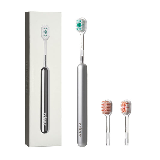 ZDEER Pro Manual Toothbrush for Adults with Sensitive Gums, Upgraded Full Metal Handle, Premium Durable Texture, 3 Multi-Function Replaceable Heads, Eco-Friendly Reusable Portable Travel Design