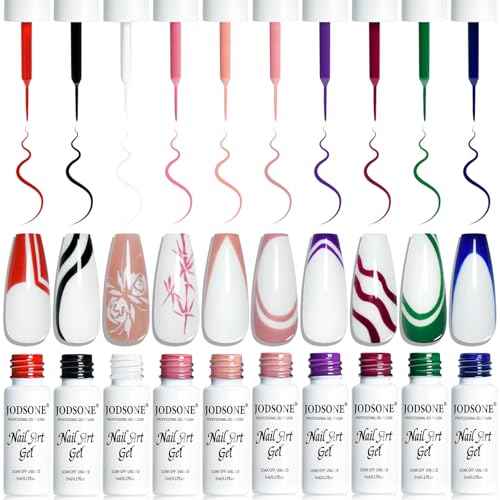 JODSONE 10pcs Nail Art Gel Liner,3D Effect Gel Nail Polish Thin Brush Painted DIY at Home Salon Design Gift for Girls