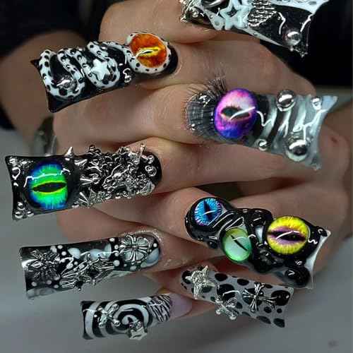 440PCS Nail Charms for Acrylic Nails,Puncture Charms Colourful Alphabet Beads Buttons Eye Nail Accessories Nail Art Supplies Manicure Craft DIY