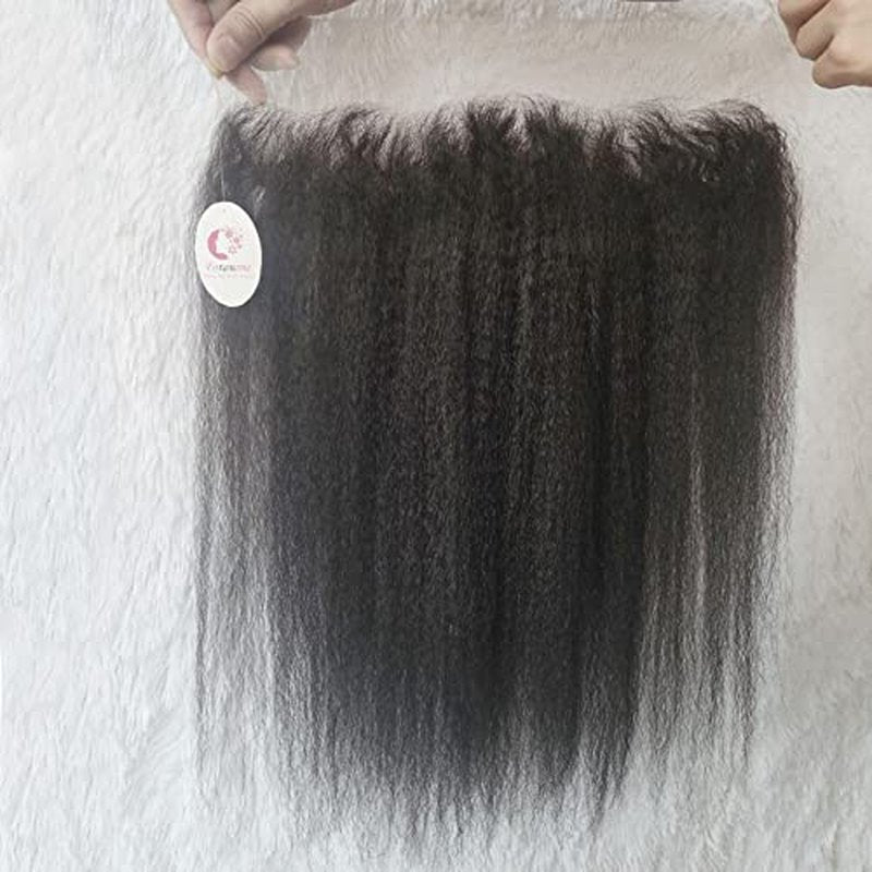 Unprocessed Brazilian Kinky Straight Hair Full Lace Frontals Human Hair 14 Inch 1B Ear To Ear Pre Plucked 13X4 Lace Frontal Closure Piece