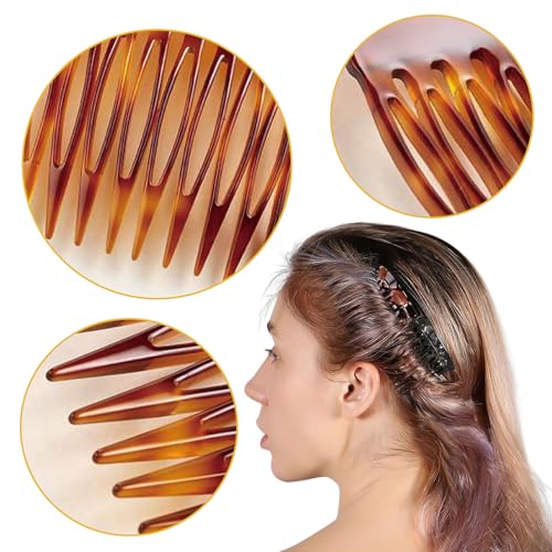 Hair Side Combs - Small French Side Hair Comb Clips for Women Decorative French Twist Hair Styling Accessories -4 Pcs (Tortoise, Brown)