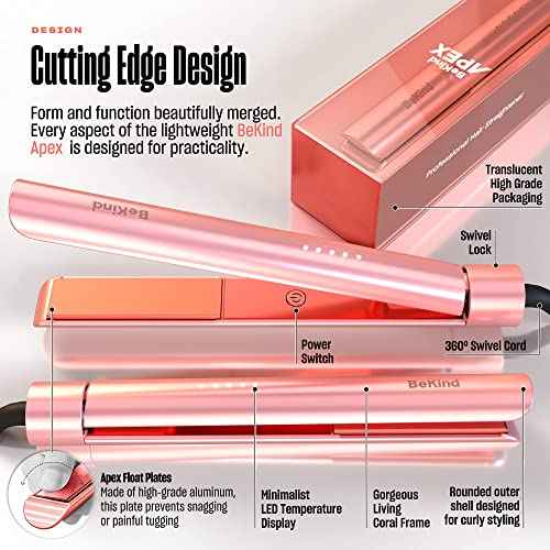 Bekind Apex 2-in-1 Hair Straightener Flat Iron | 1¡° 460¡ÆF Straightener and Curler for All Hairstyles | UltraSmooth Tech | 15s Fast Heating & Temp Memory | Gift Set for Girls Women (Apex Peach)