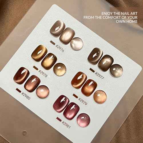 GAOY Jelly Brown Cat Eye Gel Nail Polish Set with Magnet for Glitter Holographic Cat Eye, Salon UV Gel Manicure and Nail Art DIY at Home, Sparkling Amber