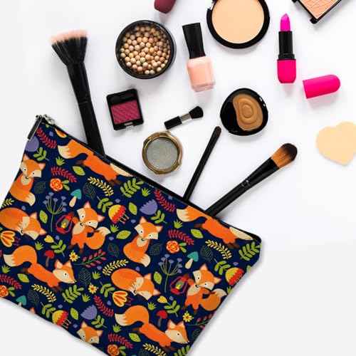 Small Makeup Bag for Purse Cute Canvas Waterproof Cosmetic Bags for Women Zipper Travel Toiletry Pouch-Fox Makeup Bags