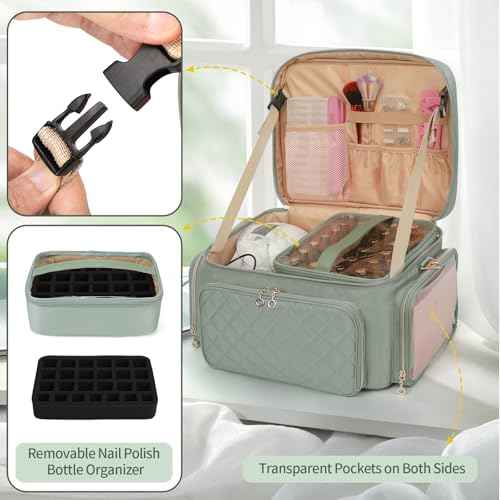 Nail Polish Organizer, Nail Polish Storage Holds 50-70 Bottles & Nail Lamp, Portable Travel Nail Kit Storage Carrying Case Fits Nail Suppiles, Gift for Manicurist, Grils (Green)