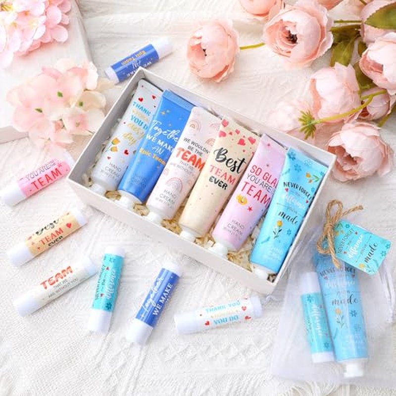 48set/192pcs Best Team Ever Gifts Christmas Bulk Gifts for Coworkers Women Employee Appreciation Gift Christmas Party Favors Xmas Stocking Stuffers Items Travel Hand Lotion and Lip Balm Set