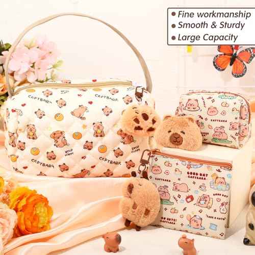 6 Pcs Capybara Gifts for Women Capybara Makeup Bags Kawaii Plush Keychains Small Toiletry Zipper Pouch Wallet Cute Stuffed Animal Keychain Plushies for Birthday Animal Lover Gifts