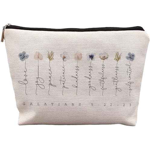 Bible Verse Christian Makeup Bag - Scripture Galatians 5:22-23 Love Joy Peace Positive Kindness Cosmetic Bag - Christian Gifts for Women