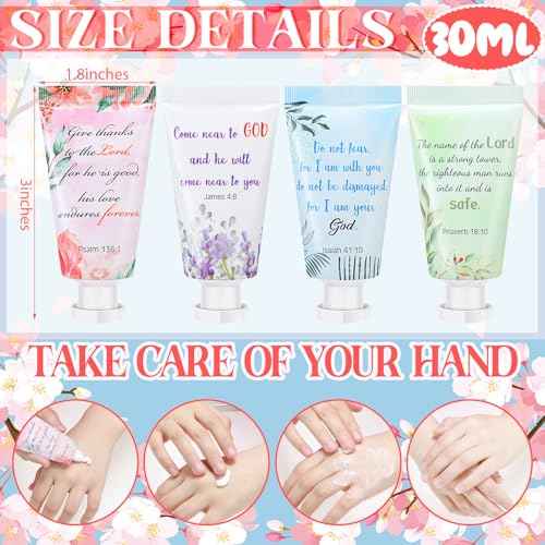 Landhoow 24 Pack Christian Hand Cream Bulk for Women Breast Cancer Accessories Bible Travel Hand Lotion Set Religious Back to School Bible Verse Gift for Church VBS School Teacher Wedding Homeless