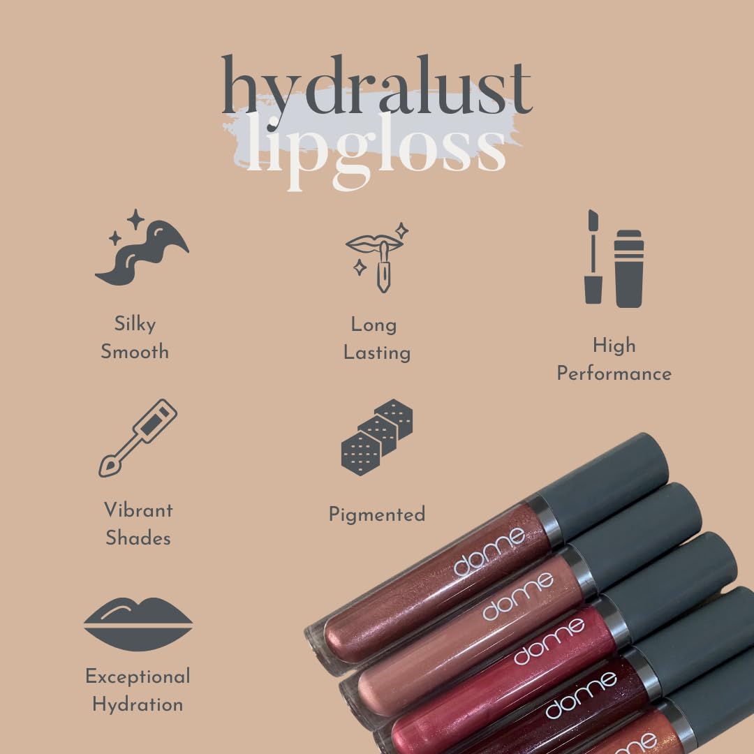 DOME BEAUTY Hydralust Lipgloss - Hydrating Lip Gloss for Glossy Lips, Lightweight, Non-Sticky Formula, Clean Beauty Lip Makeup, Moisturizing Shine, Vegan, Cruelty-Free (Frida, 0.20 oz)