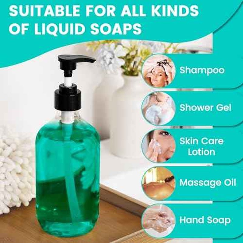 Teyssor Pump Bottle Dispenser Clear 2 Pack 300ml/10oz Empty Plastic Liquid Soap Dispensers, BPA-Free Refillable Container for Essential Oil Shampoo Lotion