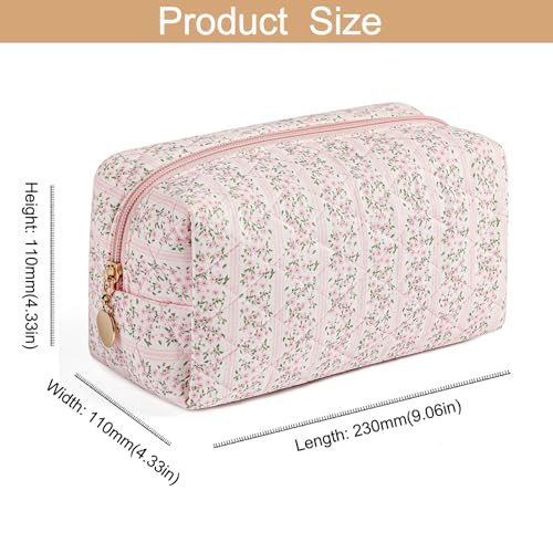 Makeup Travel Cosmetic Bag, Two Pack: Pink+Blue Floral, Zipper Closure, Durable Polyester, Perfect for Toiletry, Makeup, Travel