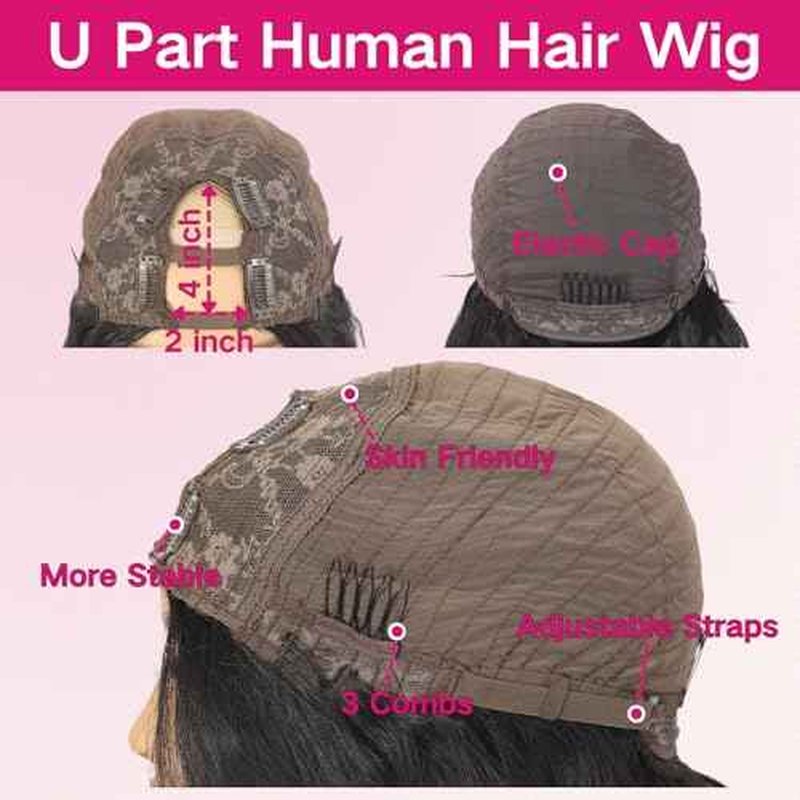 U Part Human Hair Wig Body Wave U Part Wig Human Hair for Black Women Glueless Wigs Human Hair Clip Natural Hair Wig Beginner Friendly Middle Part 180% Density 18inch