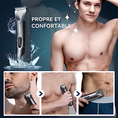 Body Hair Trimmer for Men, kensen Electric Groin Hair Trimmer, Rechargeable Body Groomer, Replaceable Ceramic Blade Heads, IPX7 Waterproof Wet/Dry Clippers, Male Pubic Hair Hygiene Razor