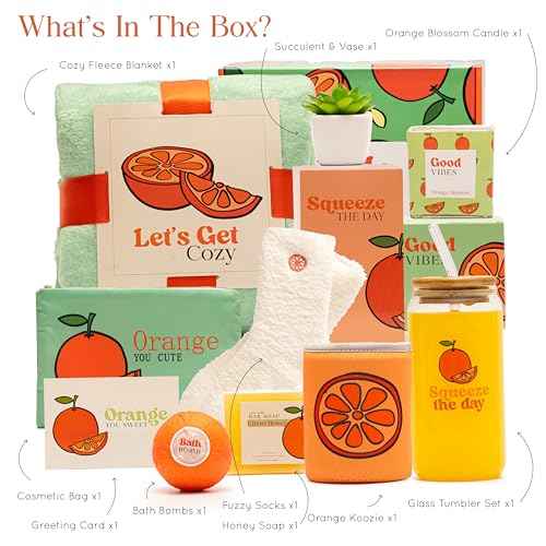 Self Care Package for Women ? Thinking of You Self Care Kit, Orange Birthday Box for Her, Get Well Soon Basket, Spa Treat for Women, After Surgery Care Package, Thoughtful Gift Idea