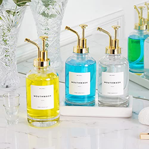 Molimoli Hand Bathroom Soap Dispenser Set, Glass Mouthwash Dispenser for Bathroom, Dish Soap Dispenser for Kitchen Sink, Soap Dispenser Pump, 500ml/16.9 Oz, Set of 2, Gold