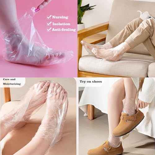 400-Pack Disposable Plastic Foot Covers for Feet ? Leak-Proof Paraffin Wax Bath Liners, Moisturizing Socks for Pedicure, Spa, Cracked Heel Care & Shoe Trials (Includes Stickers for Secure Fit)