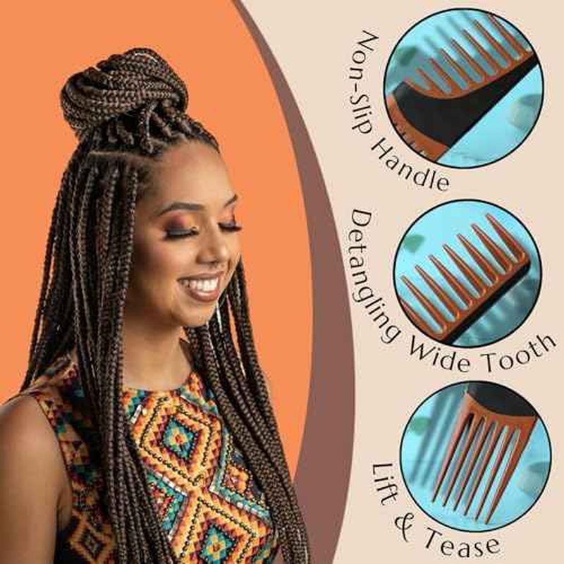ALAZCO Premium Duo Combo Detangling Hair Lifting Comb Wide Tooth Teasing Curly Straight Thick Wet Shower Wavy Afro Long Mohawk Wigs Men Women Volume Styling Heat Resistant Non-Slip