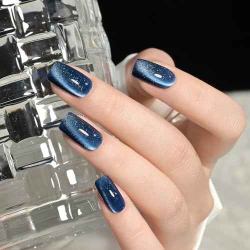 GAOY 16ml Deep Blue Cat Eye Gel Nail Polish, Glitter Holographic Nail Polish with Magnet, Reflective Translucent UV Gel, 2929 Mystic Blue