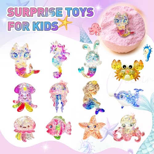 Bath Bombs for Kids with Surprise Inside, 12pcs Kids Bath Bombs with Mermaid Toys Gift Set for Girls, Shea & Coco Butter Dry Skin Moisturize, Handmade Fizzy Bubble Spa Bath Ball for Birthday Christmas