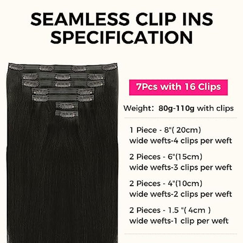 Lashey Seamless Clip in Hair Extensions Real Human Hair Extensions Straight 12 Inch 7pcs 80g Natural Black Soft Silky Clip in Hair Extensions with 100% Real Human Hair