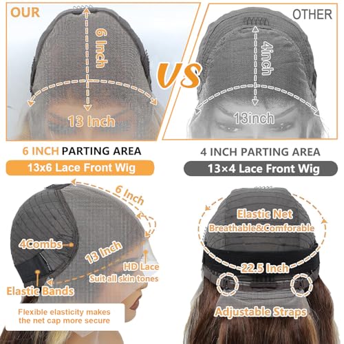 Highlight Ombre Lace Front Wigs Human Hair 13x6 Body Wave Frontal Wigs Pre Plucked With Baby Hair 180% Density 4/27 Colored Honey Blonde Wig Human Hair for Women 24 Inch