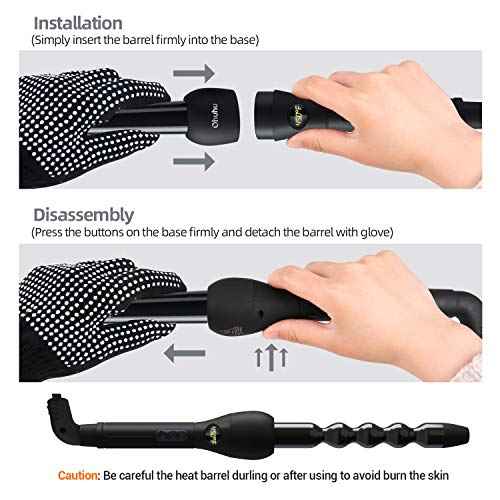 5 in 1 Curling Wand Set: Ohuhu Curling Iron Wand LCD Temperature Display 5Pcs 0.35 to 1.25 Inch Interchangeable Ceramic Barrel Heat Protective Glove for Girls Women Mother Gift Black