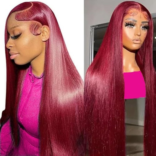 99J Burgundy Lace Front Wigs Human Hair 13x4 Straight Lace Front Wigs Pre Plucked Burgundy Wig Human Hair Straight Wigs for Women 180% Density Wine Red Wig 20Inch