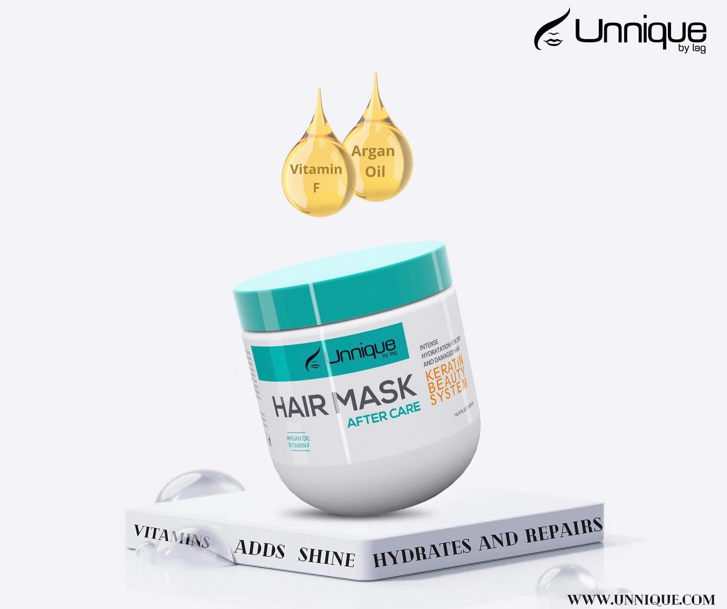UNNIQUE KBS Hydrating Hair Mask - Ultimate Deep Conditioning Hair Treatment Masque with Argan oil, Repair Dry, Damaged, & Frizzy Hair 16.9 FL OZ