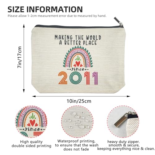 14 Year Old Girl Gift Ideas, 14th Birthday Gifts for Teenage Girls, Funny 2011 Birthday Decorations Makeup Bags for Sister, Daughter, Niece, Christmas, Best Cosmetic Travel Pouch for Teen Girls Stuff