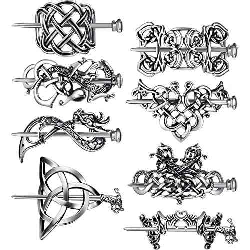 WILLBOND Hair Clips, 8 Pcs Viking Celtic Hairpins Vintage Celtic Knot Hair Sticks, Retro Silver Alloy Hair Barrette Jewelry Accessories for Women Girls