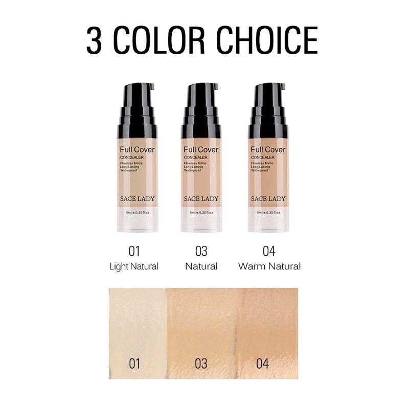 Pro Full Cover Liquid Concealer, Waterproof Smooth Matte Flawless Finish Creamy Concealer Foundation Corrector for Eye Dark Circles Spots Face Concealer Makeup Base, 6ml/0.20Fl Oz