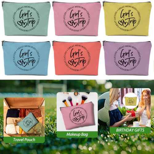 6 Pcs Girls Trip Gifts Favors, Girls Weekend Gifts Makeup Bag, Bestie Gifts Weekend Bag Travel Gifts Vacation Cosmetic Bag, Friendship Gifts for Women Friend, Graduation Wedding Gifts Toiletry Bag